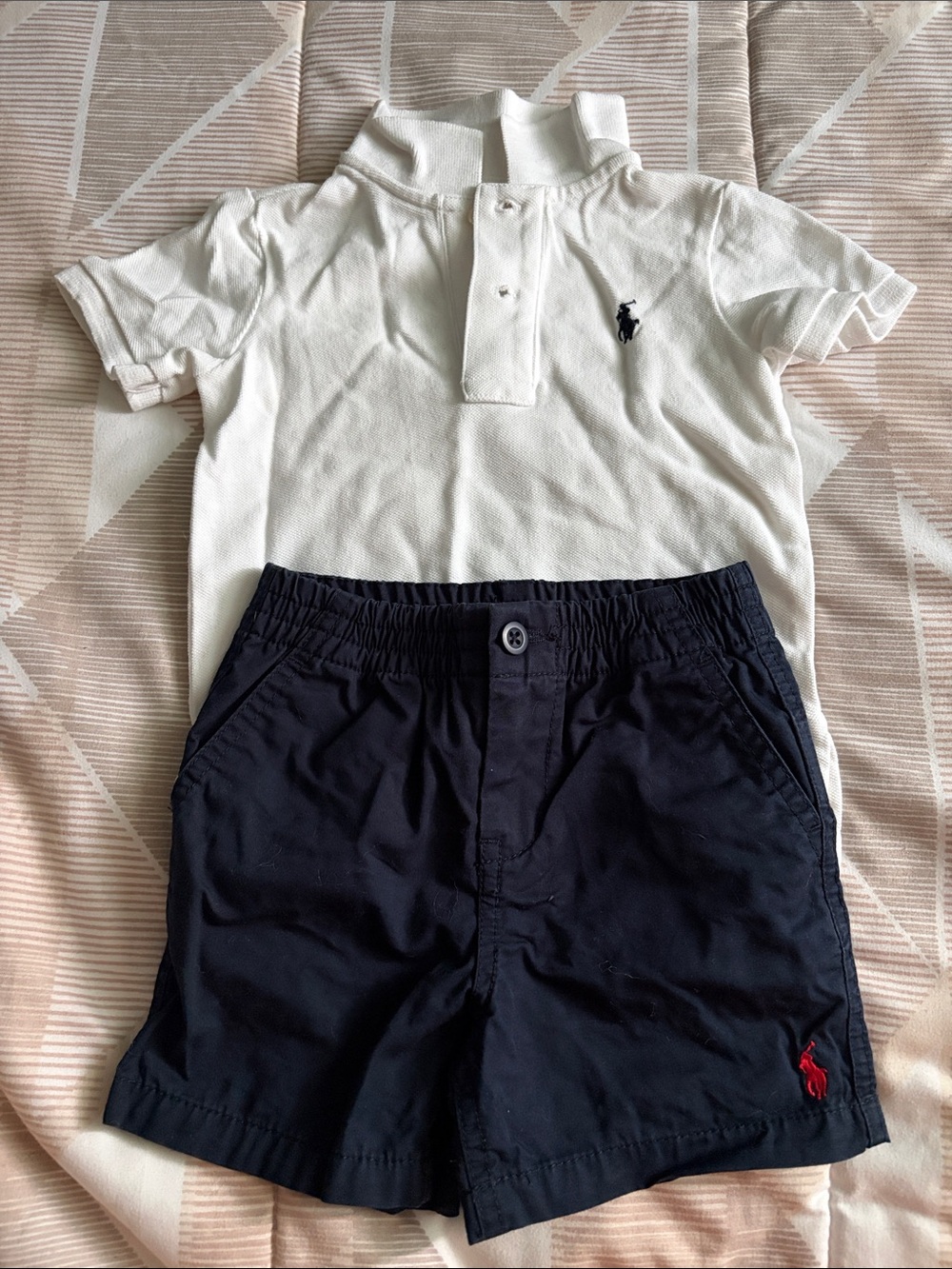 Ralph Lauren White Polo Shirt with Navy Shorts Set